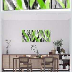Green Black Grey Abstract Canvas Art